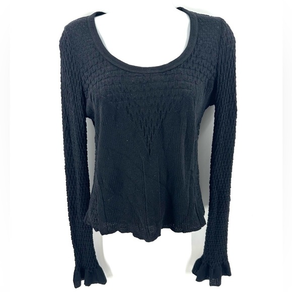 Etro Italy Lightweight Sweater Long Bell Sleeve Stretch Knit Top Black Y2K - Picture 1 of 8